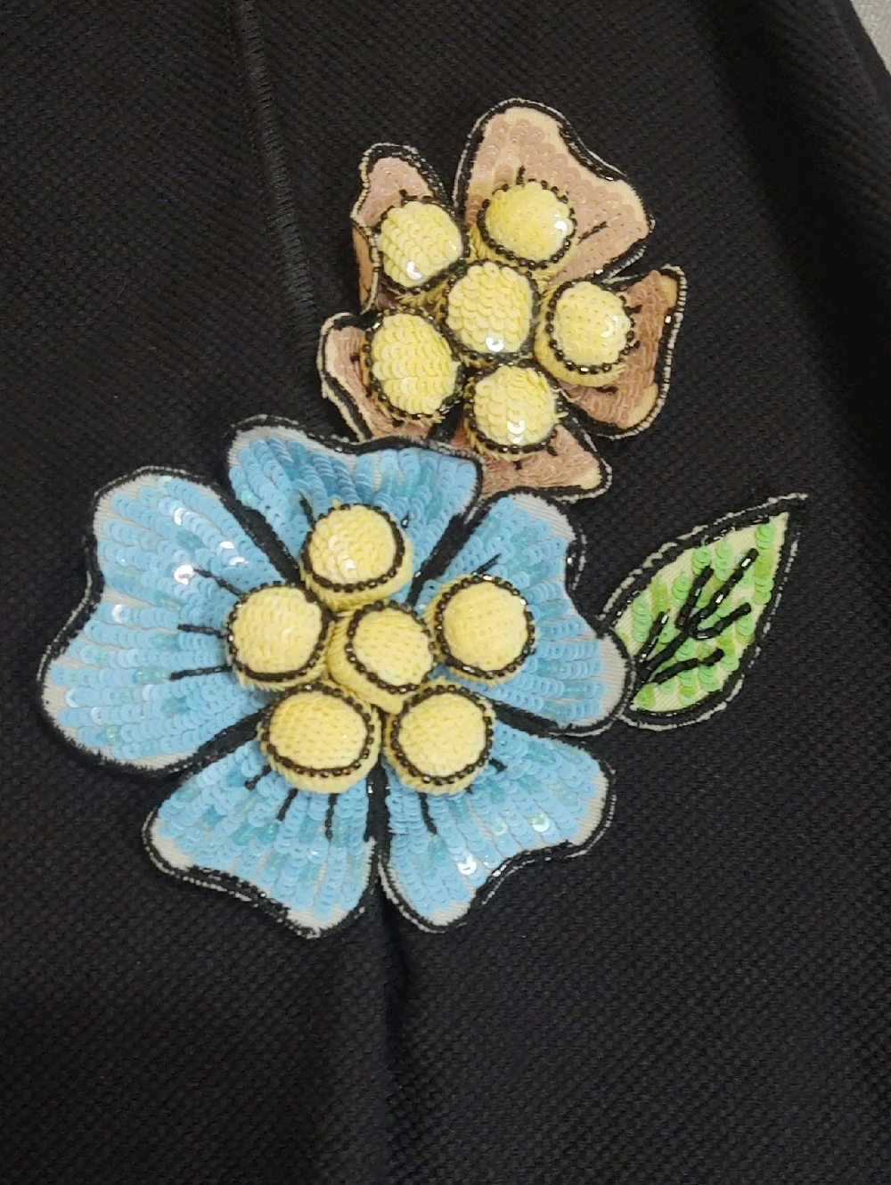 Moschino Black A-Line Cotton Skirt with Floral Appliqué size 10